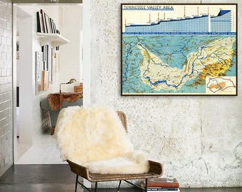 Vintage Tennessee River Valley Map Print: Smoky Mountain Decor