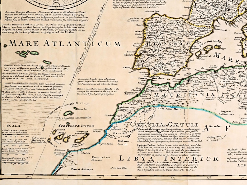 Historical map showing the Roman Empire and surrounding barbarian tribes in 400 AD, by cartographer Guillaume Delisle.