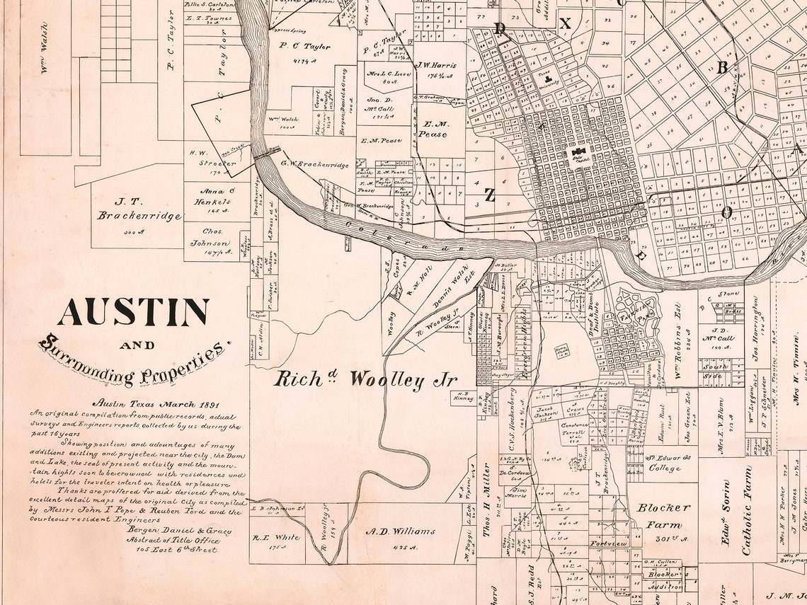 Vintage Map of Austin TX Old Austin Map Austin Texas Wall Etsy