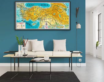 Vintage Turkey Physical Map Art Print: Large Scale Decor