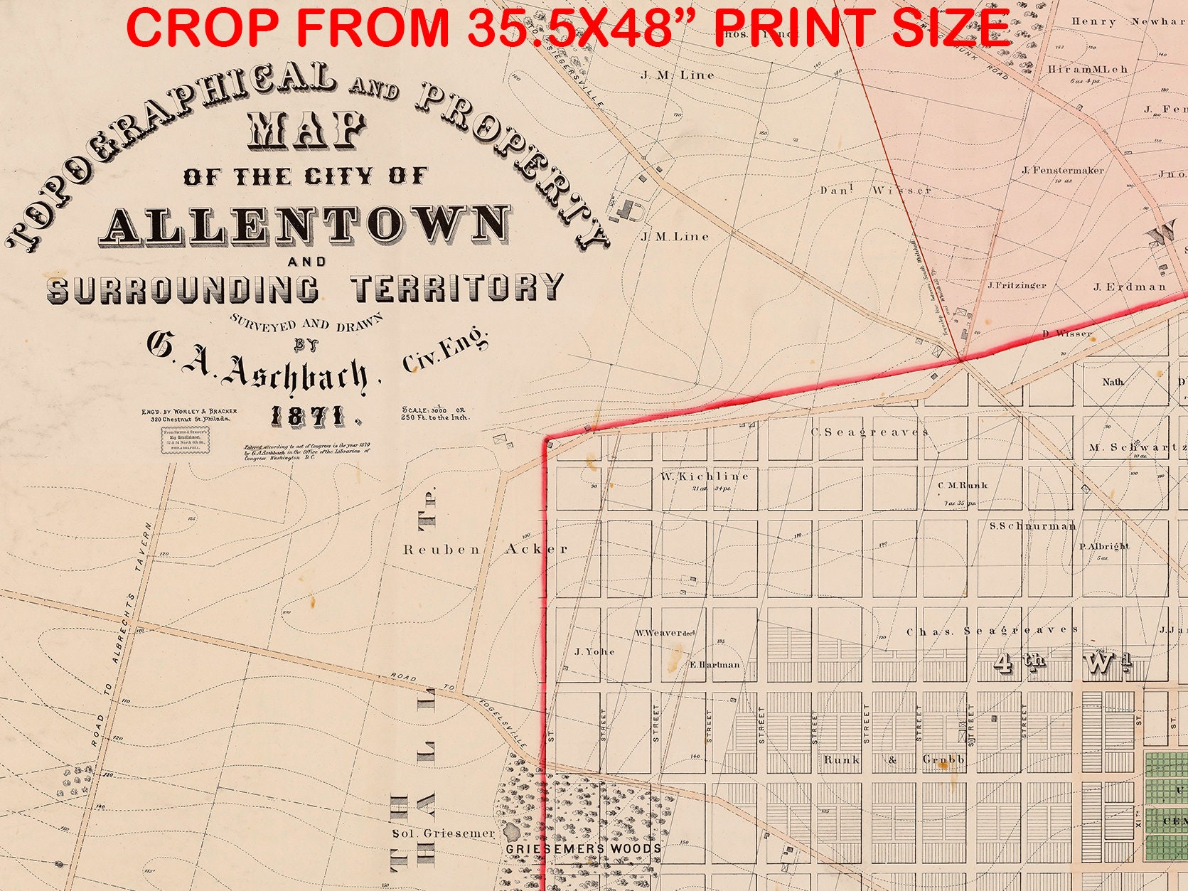 Vintage map of allentown paallentown map allentown wall art etsy