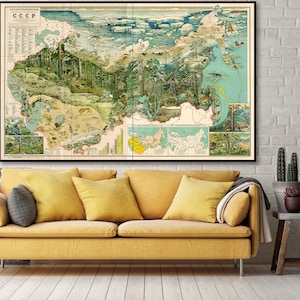 Wildtier aus dem europäischen Russland,zoogeographische Lehrkarte der UdSSR, Sowjetunion karte, Russland Plakat, Kunst der Sowjetunion.