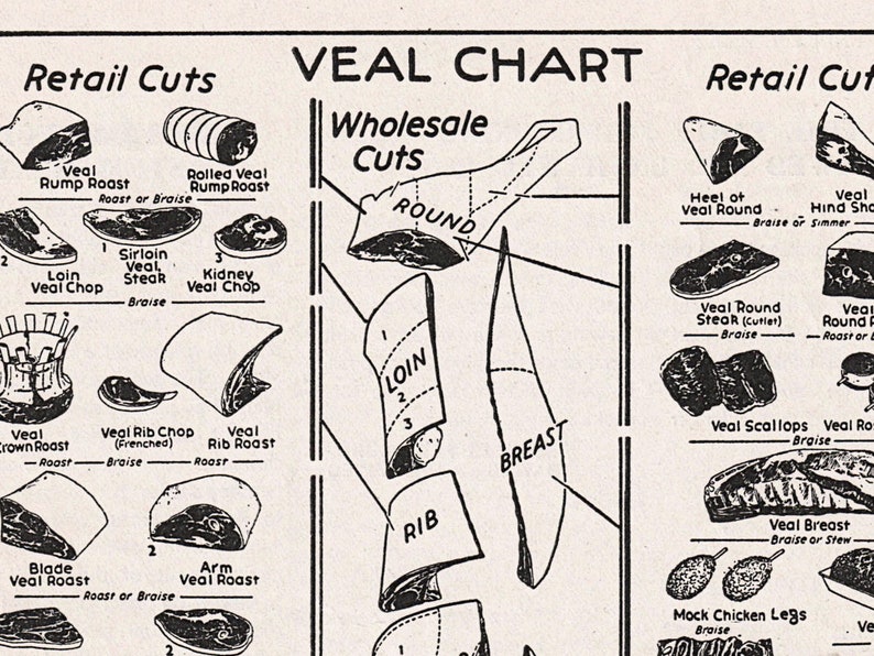 Vintage Beef Cuts Diagram Old Butchery Poster Butcher Cuts Etsy