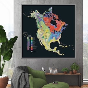 Geologische Karte von Nordamerika | Tapisserie von Zeit und Terrain Print | Wissenschaft & Geologie Wand Kunst | Lernposter