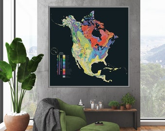 Geological map of North America, Geology wall art, Geology wall art, North America Geology, large Geology print.