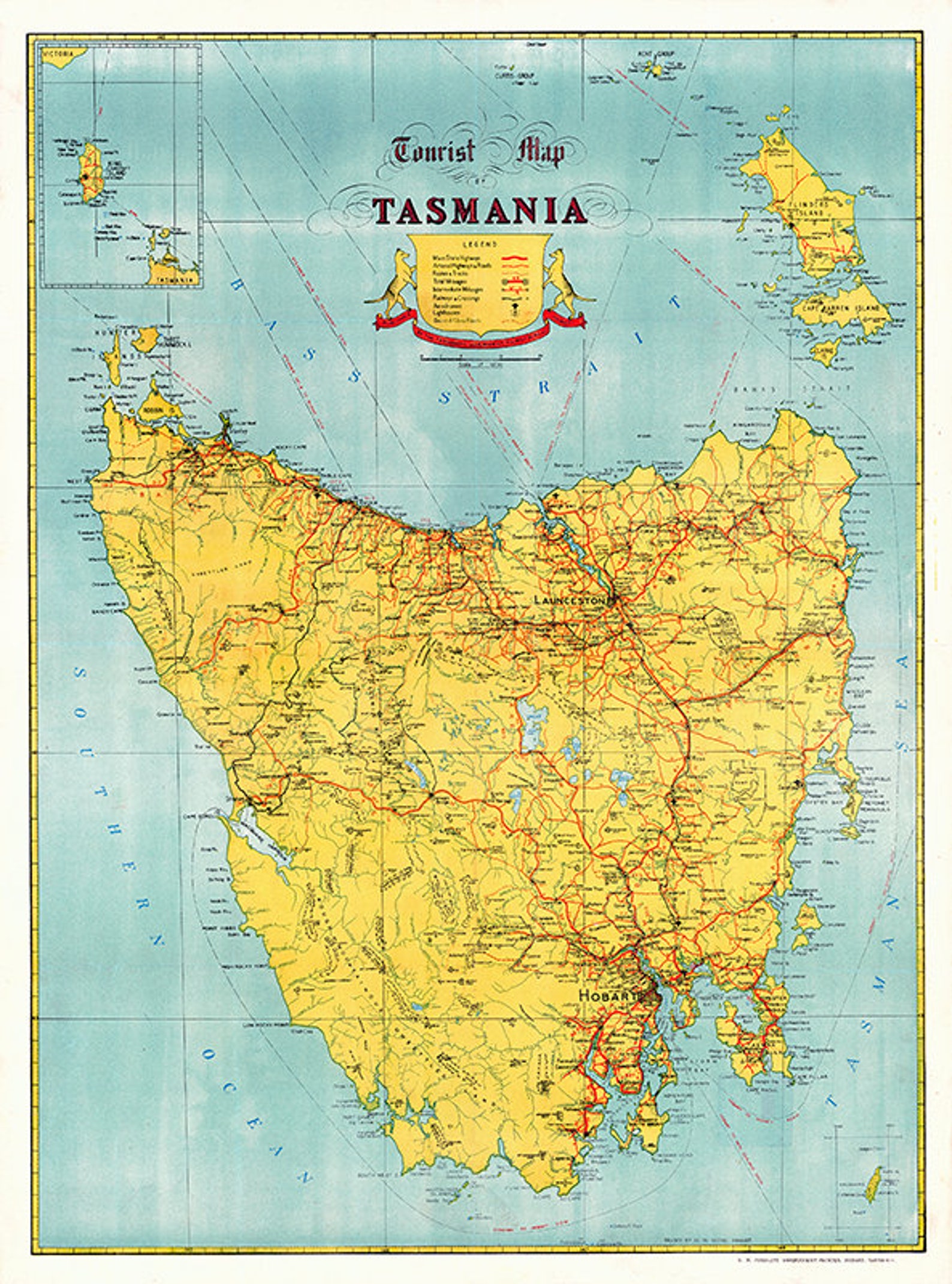 Vintage Map of Tasmania Old Tasmania Map Print Tasmania Wall Etsy Australia