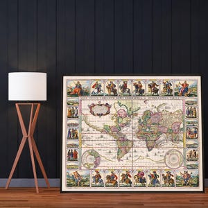 Afdruk wereldkaart Twaalf Caesars: 17e-eeuwse Visscher-kaart