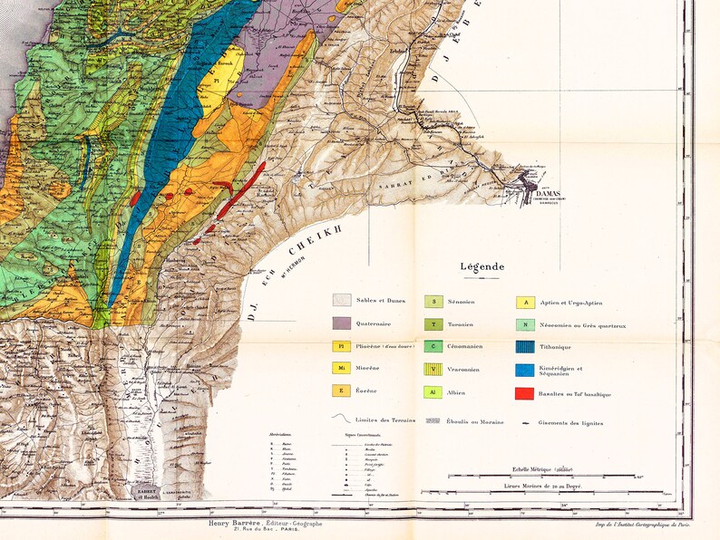 Vintage Lebanon Wall Art Old Geological Map of Lebanon Etsy