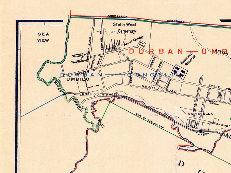 Vintage Map of Durban South Africa Old Durban Map Durban Etsy
