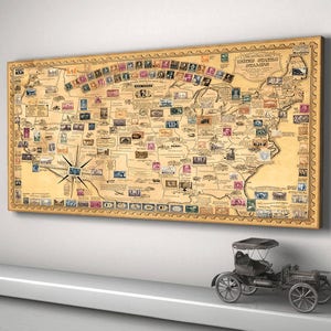 Cartel de sellos de Estados Unidos, sellos postales de EE. UU., regalos filatélicos, sellos, regalos de filatelia, mapa de pared de EE. UU., arte de pared de sellos, cartel de sellos.