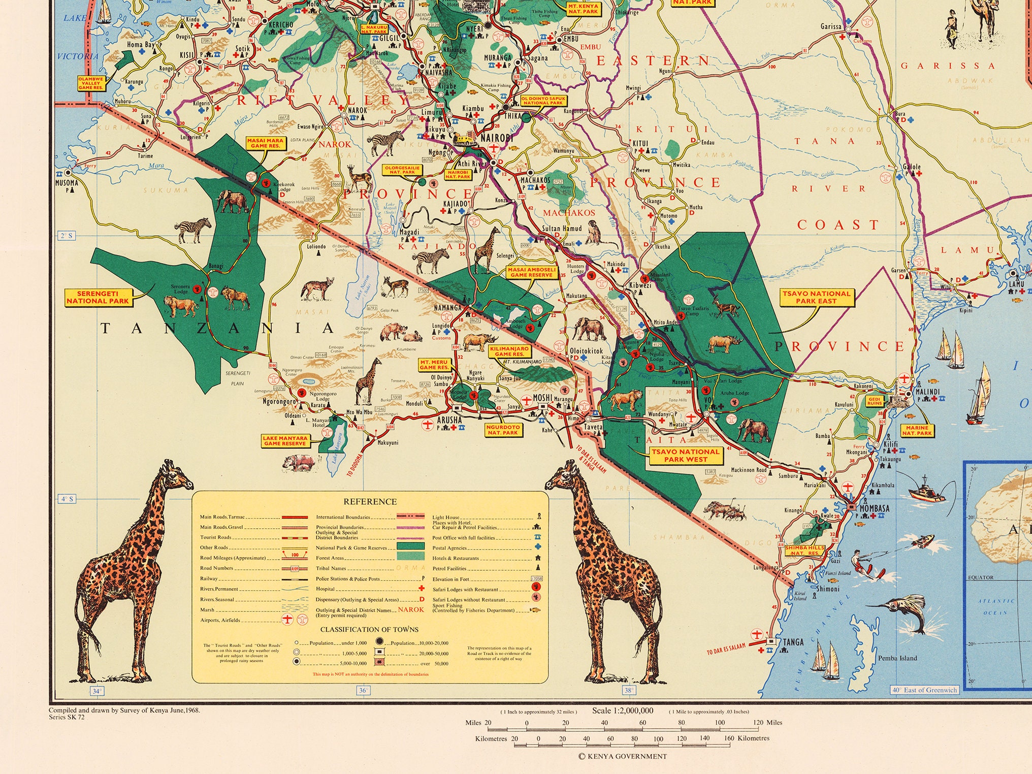 Tourist map of Kenya inset maps of Nairobi and Mombasa | Etsy