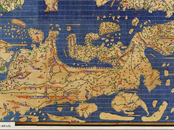 Map Of Al Idrisi Al-Idrisi Map Of The World Tabula Rogeriana World Map Wall | Etsy Canada