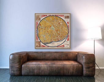 Vintage Lissabon Map Print: 1933 portugiesischer Stadtplan