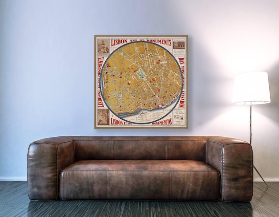Vintage Lisbon Map Print: 1933 Portuguese Guide Plan
