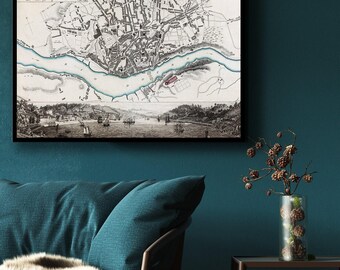 Impression de carte de Porto (Porto) 1845 : décoration vintage du Portugal