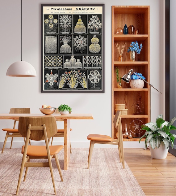 Vintage French fireworks manufacturer advertising poster, fireworks art decor.