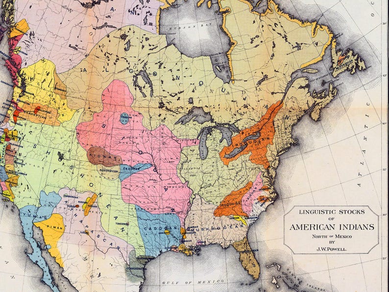 Native American Tribes Map of North America: 1890 Vintage Print - Etsy