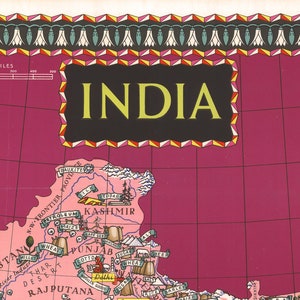 Vintage Pictorial Map of India, India Poster Map, India Wall Map ...