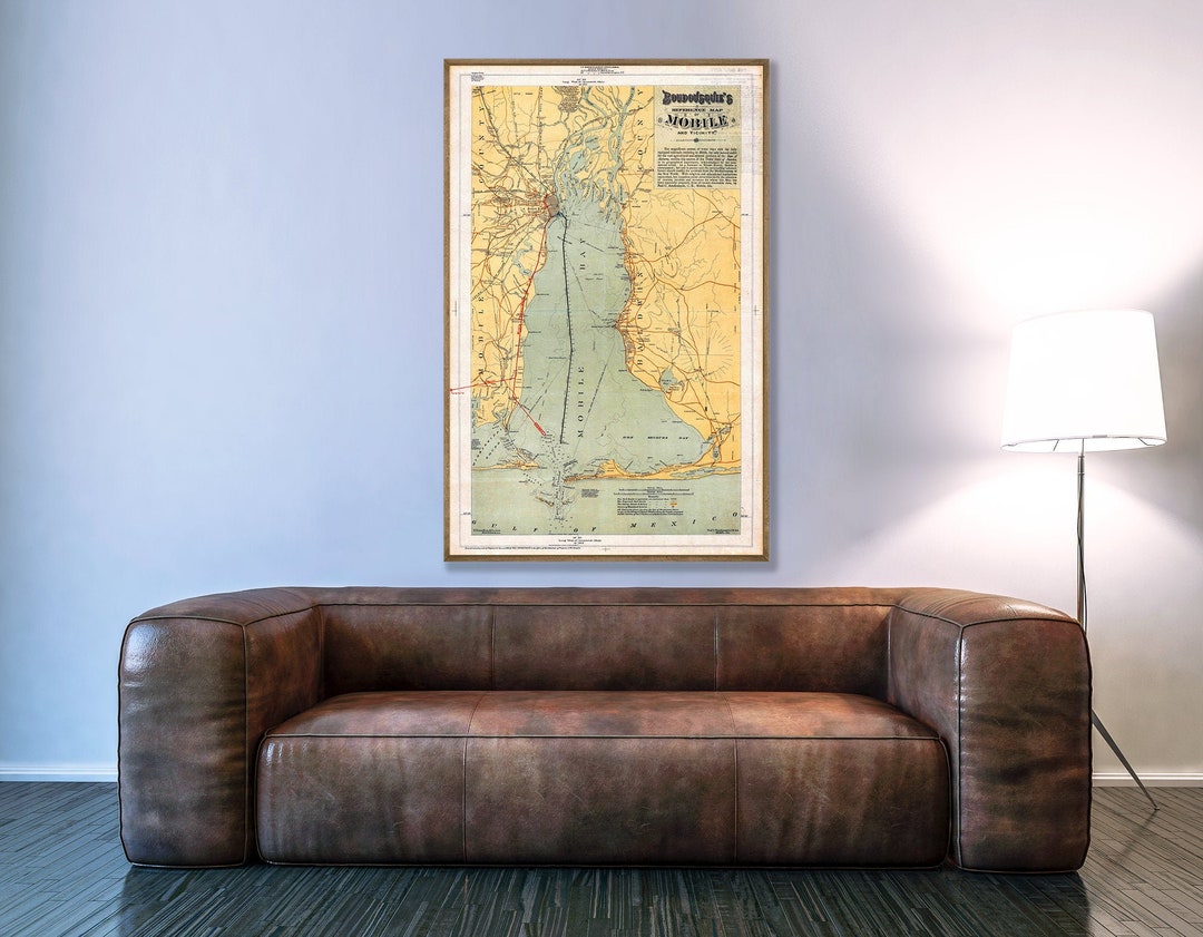 Vintage Map of Mobile AL, Covers All of Mobile Bay as Well as the ...