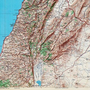 A vintage road and tourist map of Lebanon, showing geographical details and transportation routes.