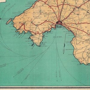 Vintage tourist map of the Balearic Island of Mallorca or Majorca, Mapa de la Isla de Mallorca. image 3