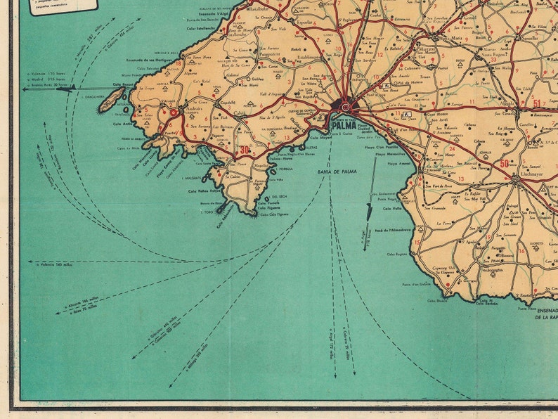 Vintage tourist map of the Balearic Island of Mallorca or Majorca, Mapa de la Isla de Mallorca. image 3
