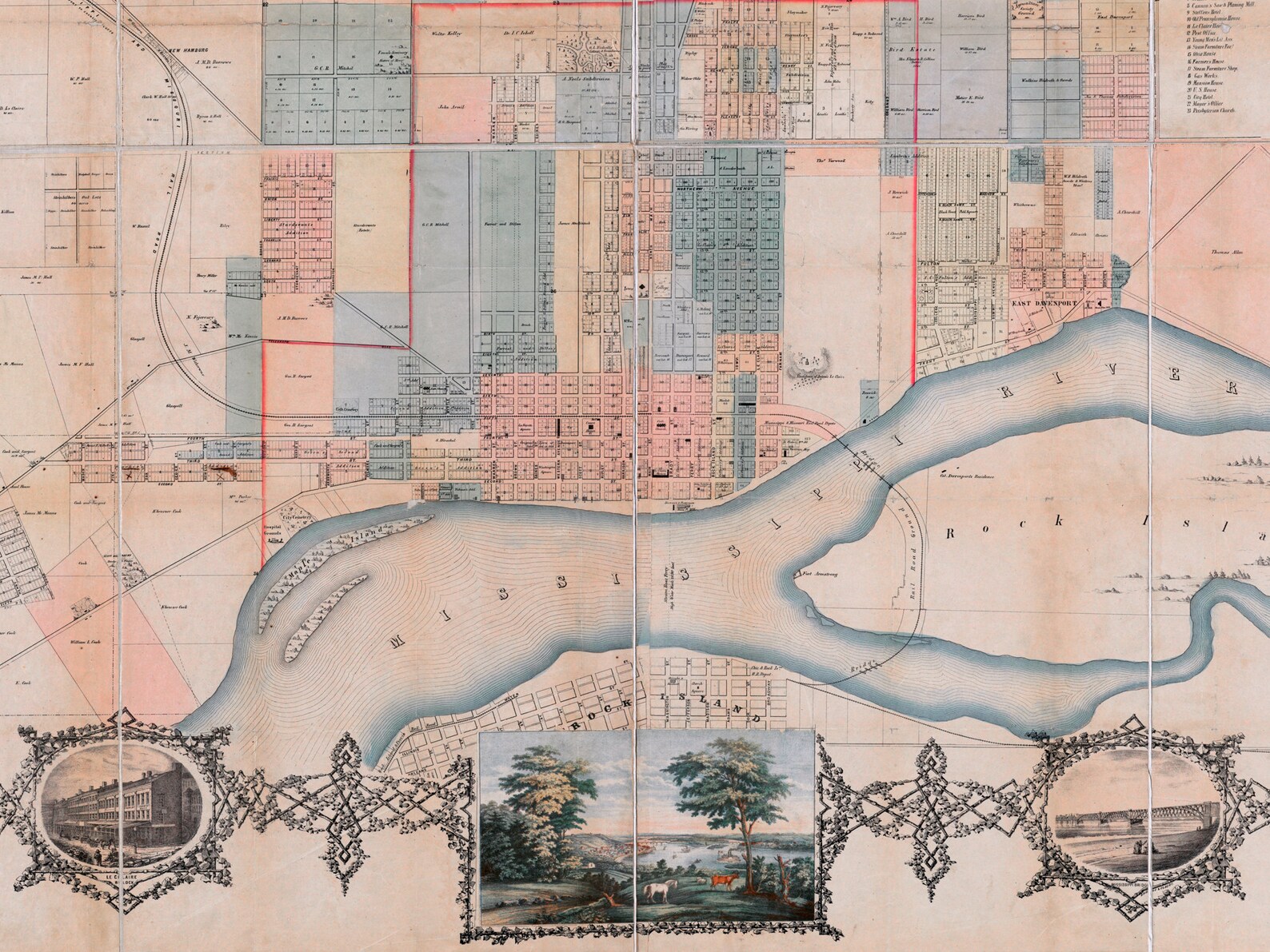 Antique Davenport Iowa Map Old Davenport Map Scott County Etsy
