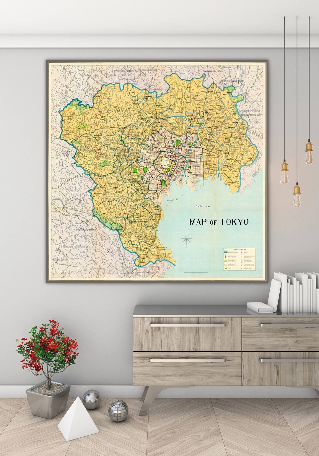 Old Tokyo Map, Tokyo Print, Tokyo Wall Art, Japanese Decor, Tokyo Art