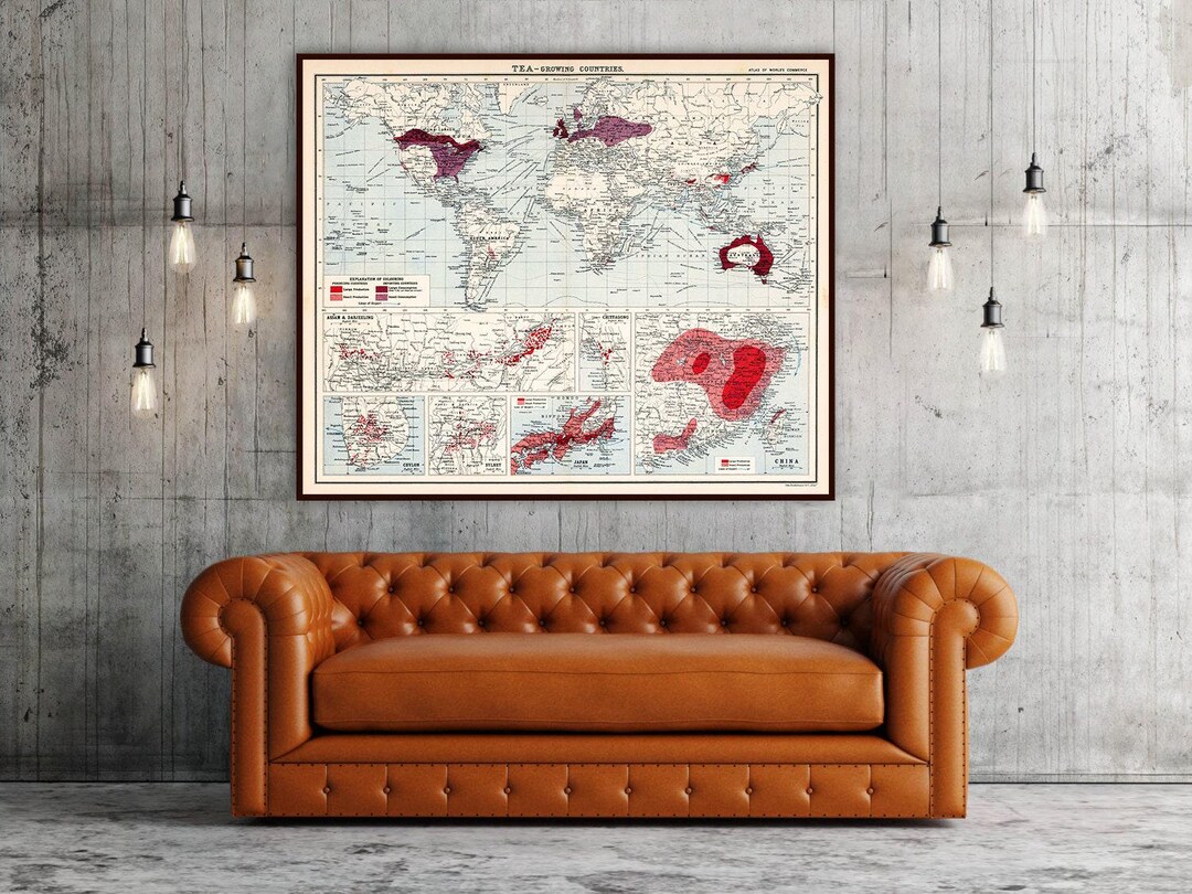 Fake Map Tea Rice Key Vintage Tea Map of the World: Antique Style Tea Growing Regions - Etsy