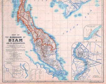 Vintage Thailand Map Print: Kingdom of Siam, 1900 - Etsy