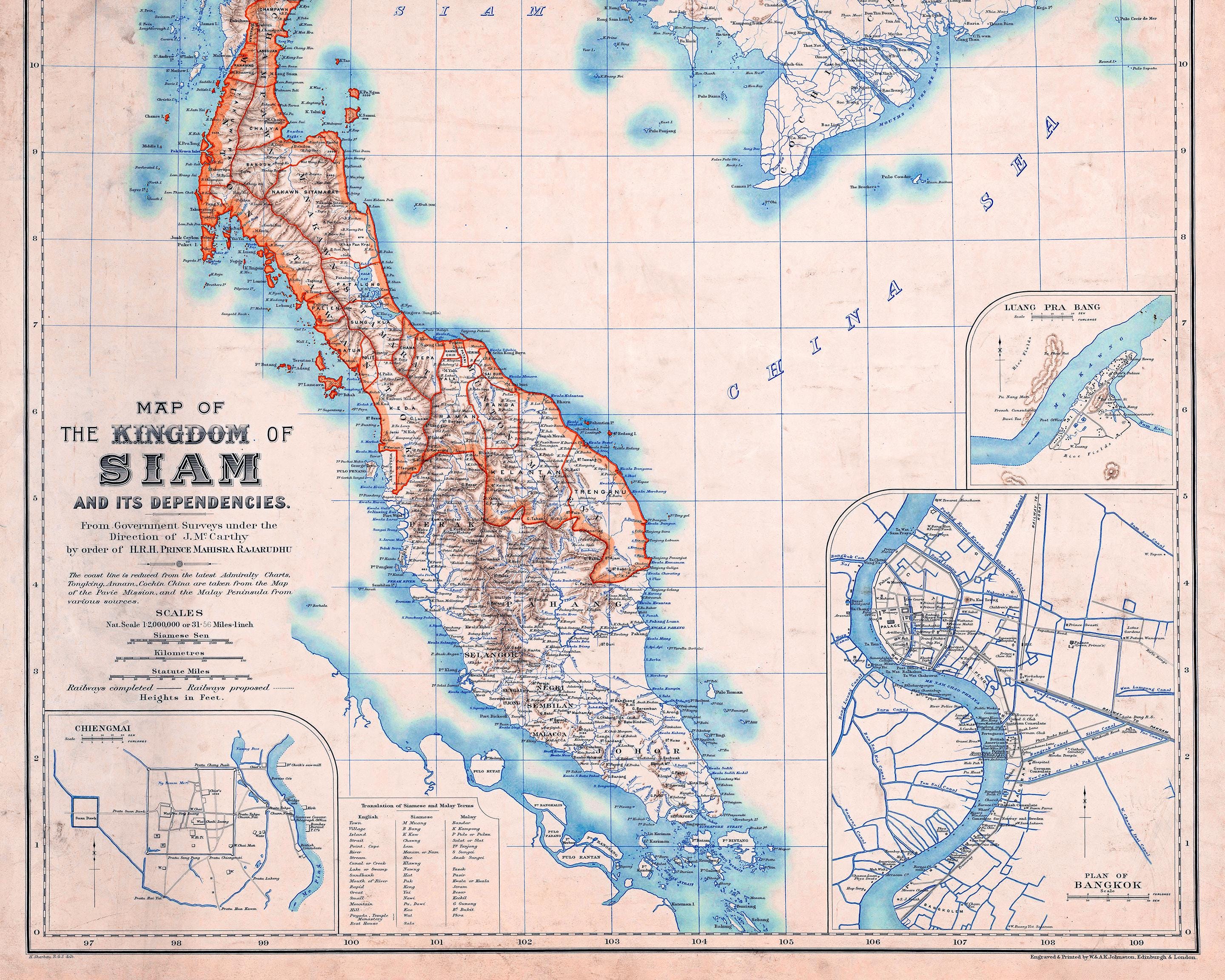 Vintage Thailand Map Print: Kingdom of Siam, 1900 - Etsy Hong Kong
