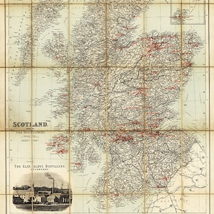 Scotland map showing the distilleries, Scotland's Whisky Map The Best Distilleries, Scottish Whisky poster gift. image 10