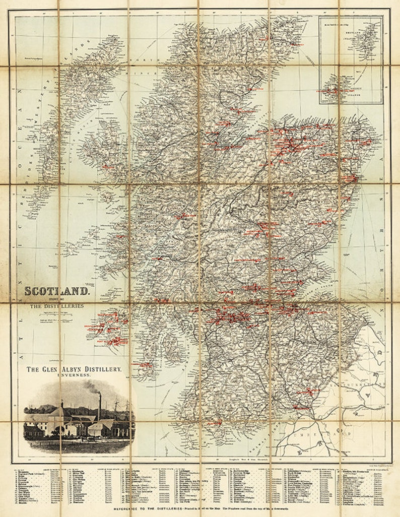 Scotland map showing the distilleries, Scotland's Whisky Map The Best Distilleries, Scottish Whisky poster gift. image 10