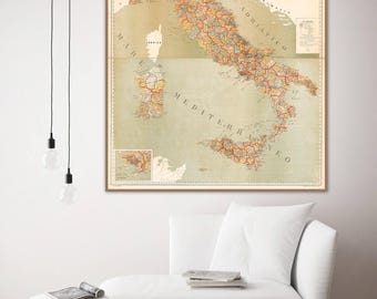 Vintage Italy Map Print: Large Italian Wall Art