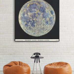 Vintage Moon Map Print - Apollo 11 Landing, Multilingual Names