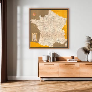 Französische Schlösser Karte mit berühmten Burgen, Ruinen und anderen historischen Gebäuden für englischsprachige Touristen.