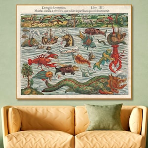 Sea Monster Map Print: 16th Century Bestiary Art