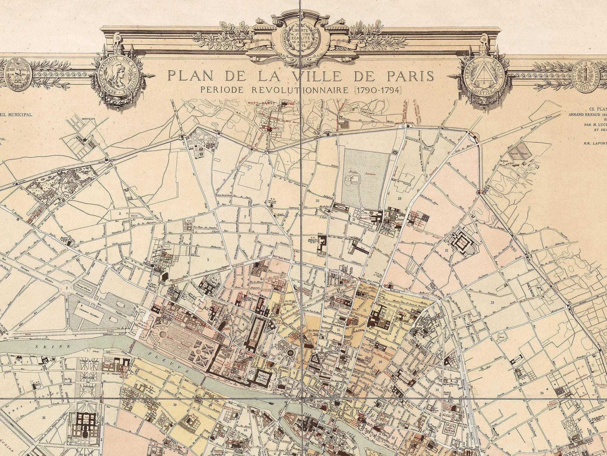 パリ地図印刷：フランス革命時代、ヴィンテージ都市計画 - Etsy 日本