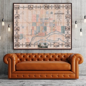 Vintage Davenport map, Scott County Iowa, Iowa decor gift art print.