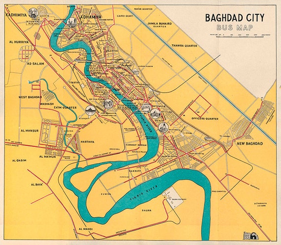 Vintage Baghdad Map Print, Iraq Gift Decor. - Etsy Israel