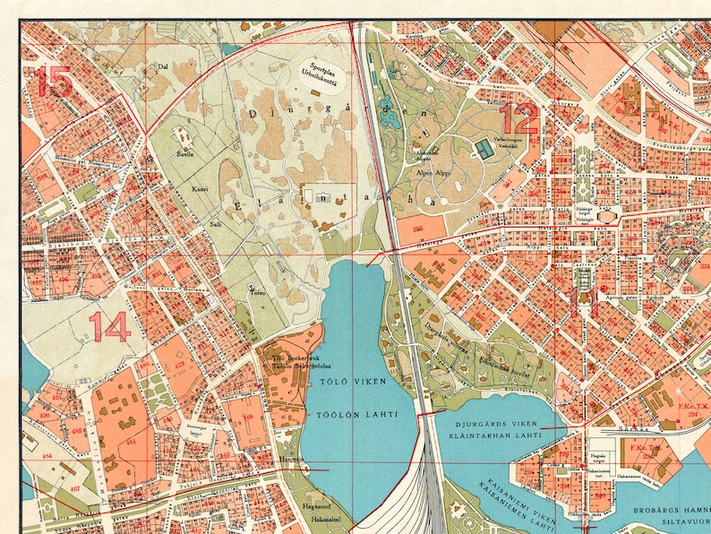 Vintage map of Helsinki, old Helsinki map, Helsinki print, Finland maps, Helsinki city map, Finland city map. image 2