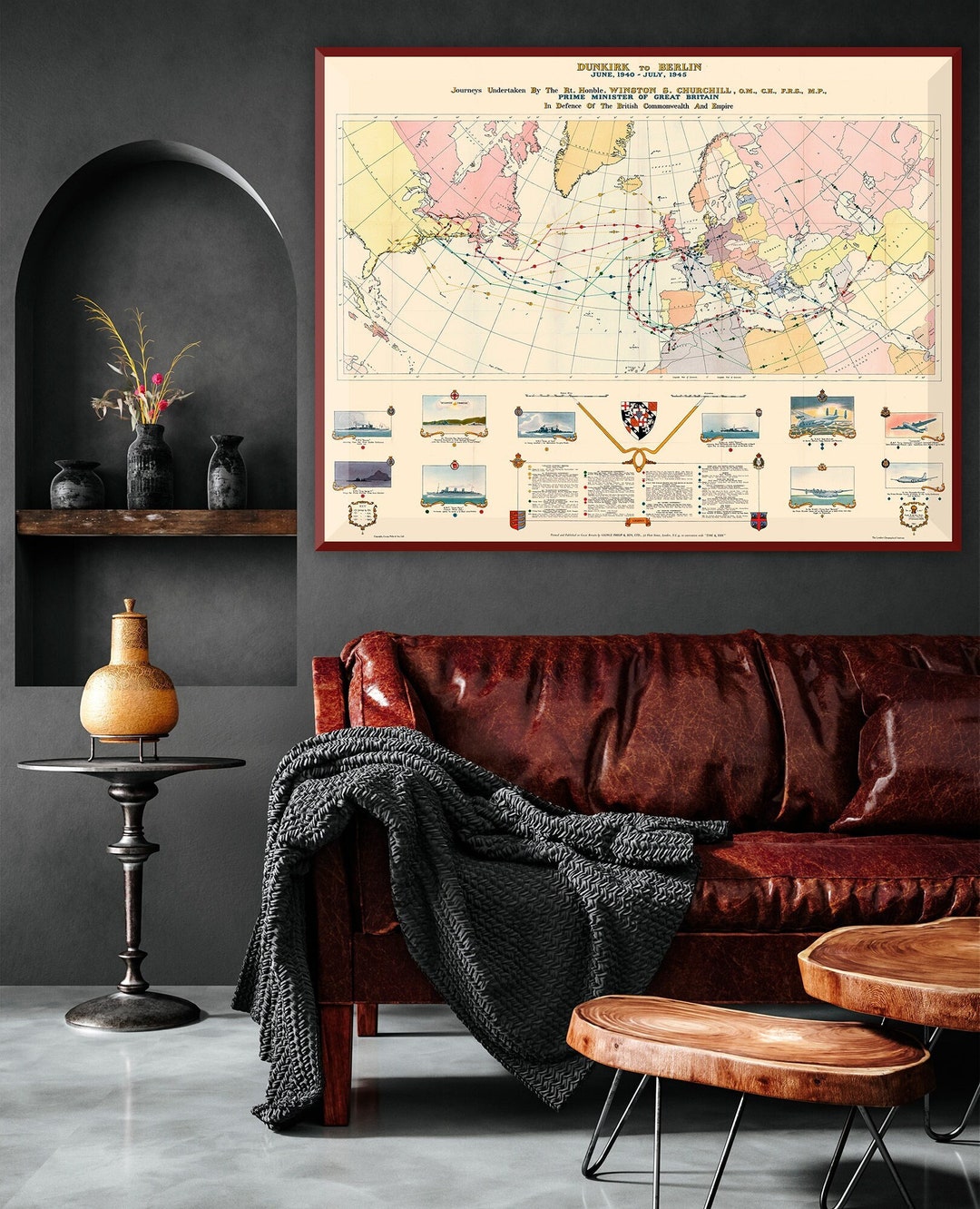Map of Winston Churchill's Travels During World War II, WW2 Map Gift ...