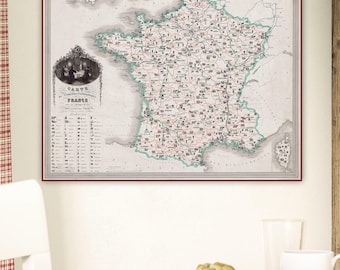 Antique France Food Map Print: 1852 French Gourmet Products
