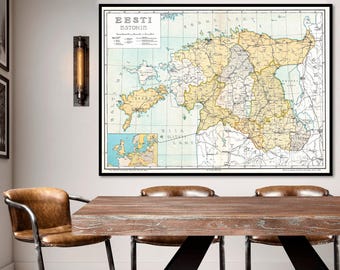 Vintage Estonia Map Print, 1925, Estonian Wall Art