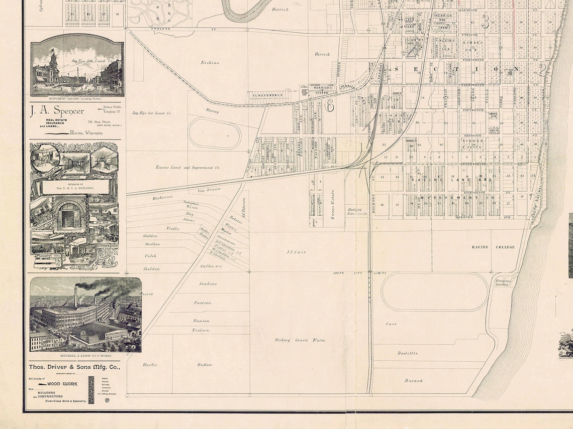 Vintage Map of Racine Wisconsin Old Racine Map Racine City Etsy