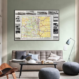 Impresión de mapa antiguo de Colorado: Guía de Clason de 1917, arte mural