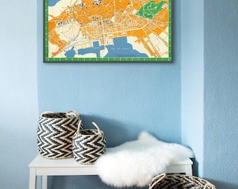 Vintage Tunis Map Print: Tunisia Travel Art (1952)