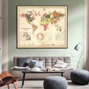 Vintage Geology Map of The World: 1855 Geological Structure Print