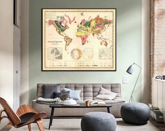 Vintage Geology Map of The World: 1855 Geological Structure Print