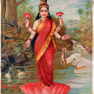 Hindu Goddess Lakshmi Poster Print Raja Ravi Varma's Gaja - Etsy